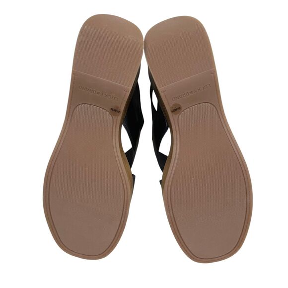 Lucky Brand Womens Platform Wedge Sandals Delayne Black Leather Slingback Sz 8.5 - Picture 9 of 9